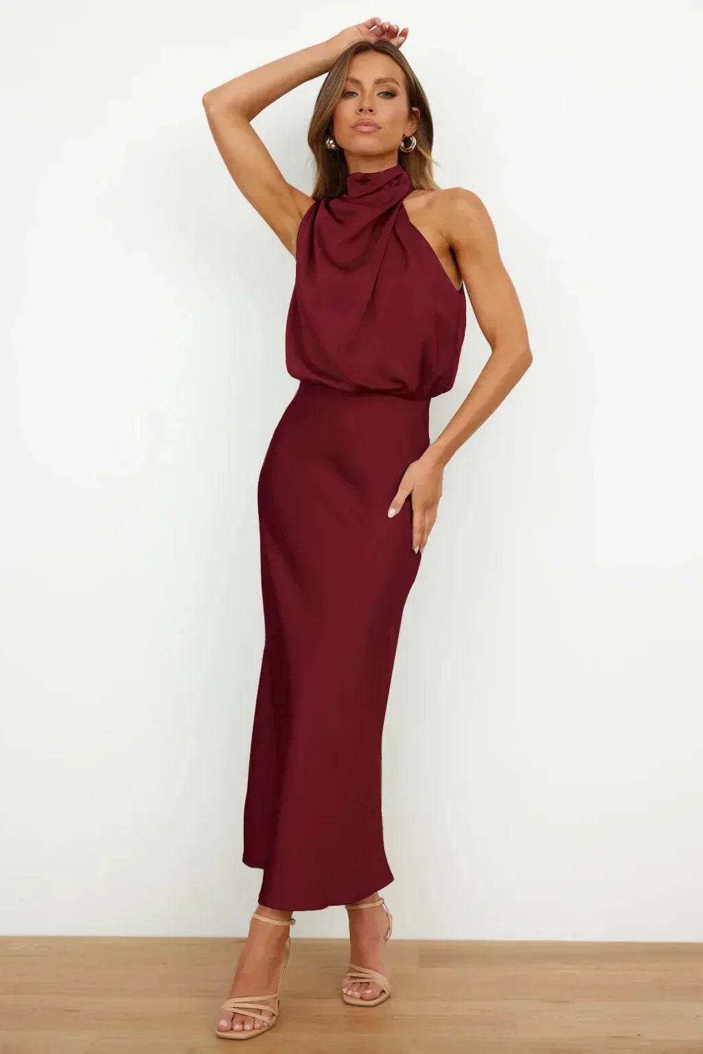Duttini | Elegant Halter Evening Dress with Graceful Drape