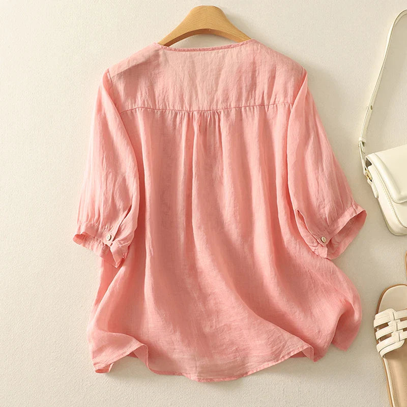 Duttini | V-Neck Cotton Blouse for Women in White