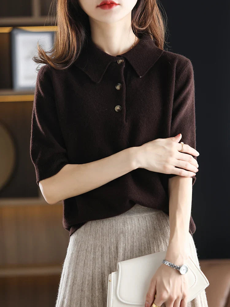 Duttini | Wool Polo Sweater for Women in Classic Fit, Navy