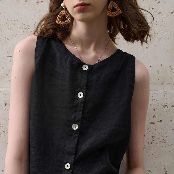 Duttini | Asymmetric Linen Crop Top