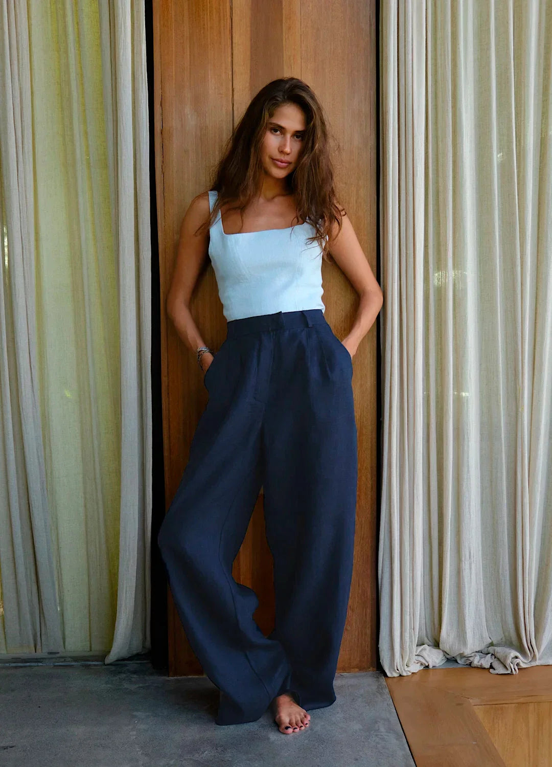 Duttini | Linen Wide-Leg Trousers for Women in Natural Color