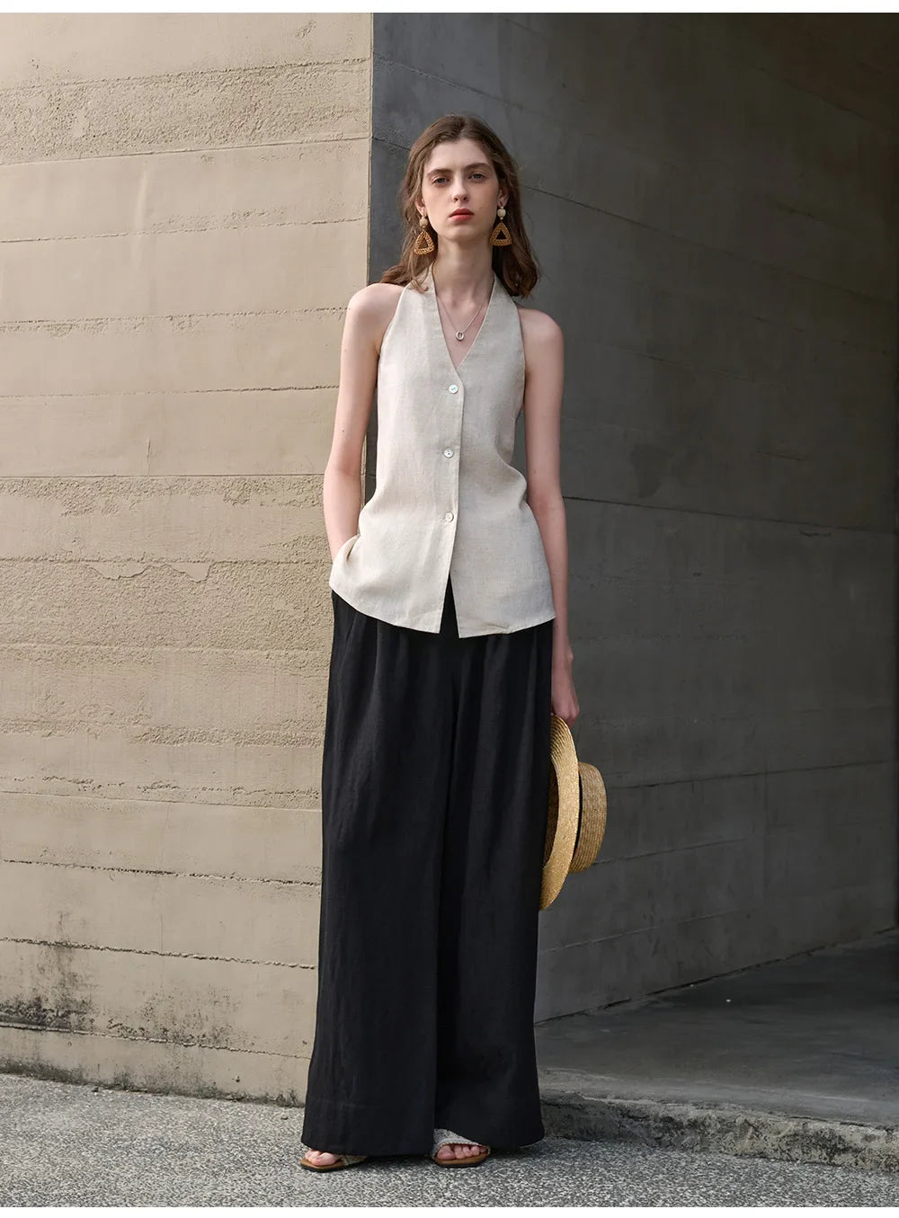 Duttini | Linen Halter Waistcoat Top for Women