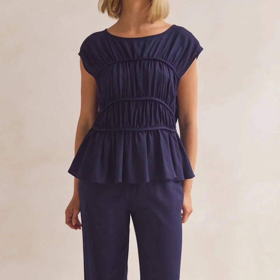 Duttini | Ruched Cap Sleeve Peplum Top for Women