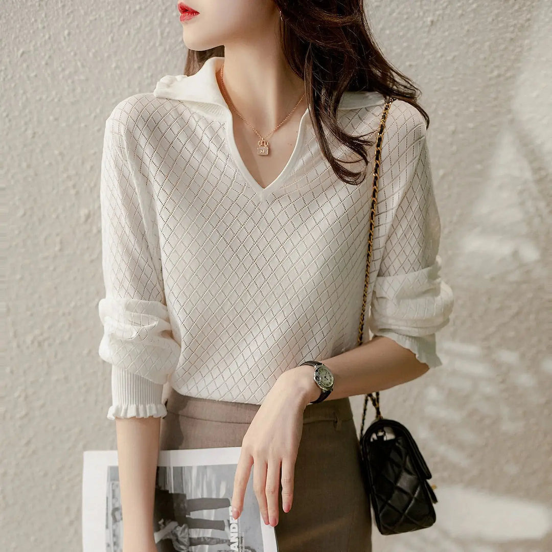 Duttini | Diamond Knit Top for Women in Light Blue