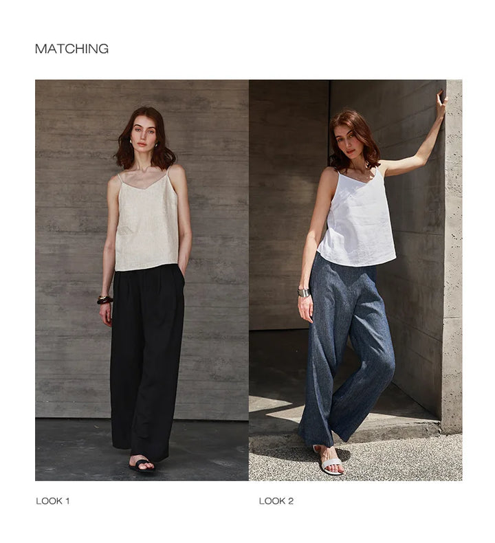 Duttini | Linen V-Neck Camisole Top for Women