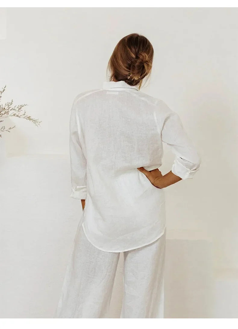 Duttini | Oversized Linen Shirt for Women in White