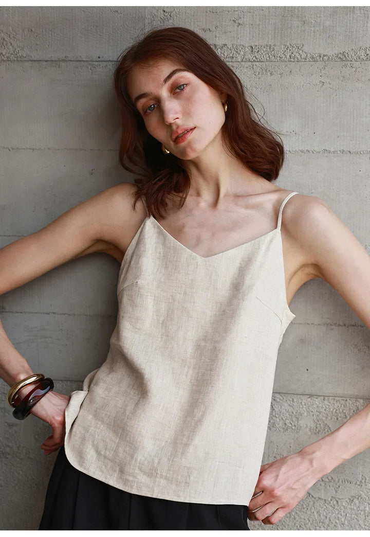 Duttini | Linen V-Neck Camisole Top for Women