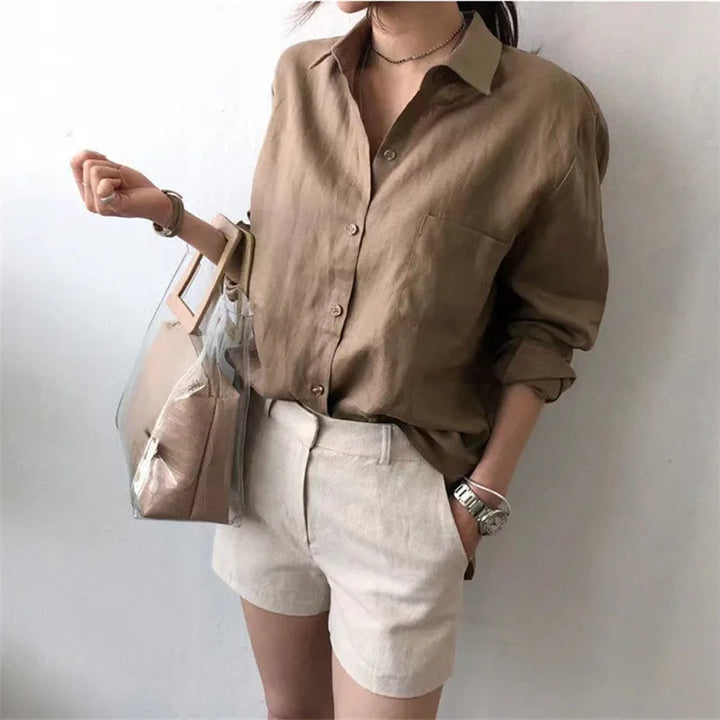 Duttini | Soft Linen Open Collar Shirt