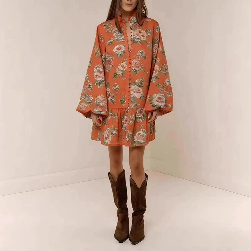 Duttini | Floral Button-Down Mini Dress for Women in Lightweight Fabric