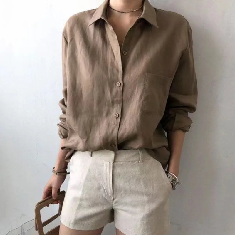 Duttini | Soft Linen Open Collar Shirt
