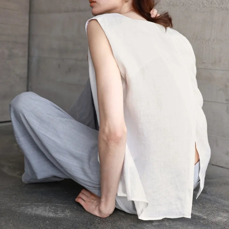 Duttini | Gathered Pleat Linen Tank Top