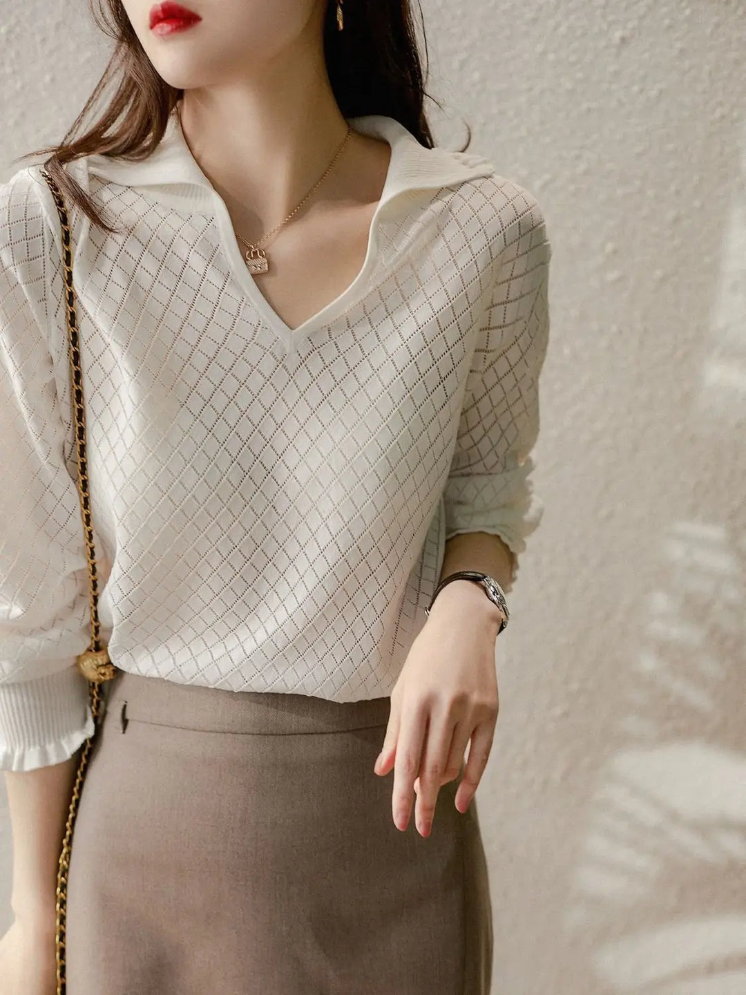 Duttini | Diamond Knit Top for Women in Light Blue