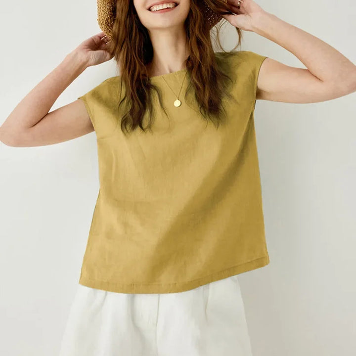 Duttini | Linen Tee for Women with Petal Sleeves in White