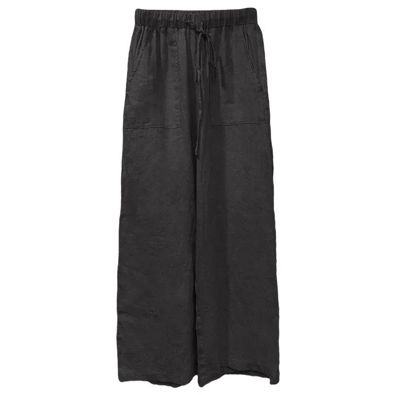 Duttini | Linen Drawstring Straight Pants for Women in Beige