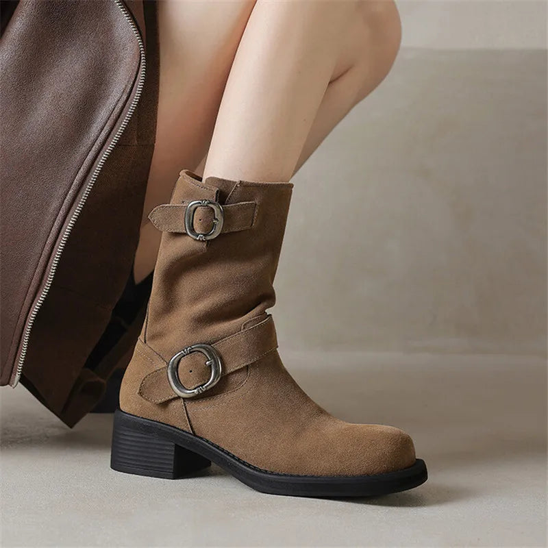 Duttini | Suede Buckle Boots in Black