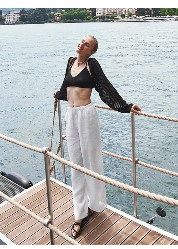 Duttini | Wide Leg Linen Pant for Women in Beige