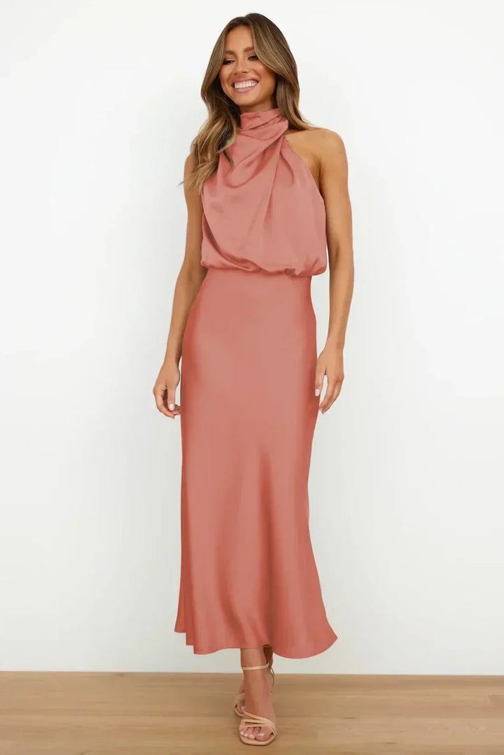 Duttini | Elegant Halter Evening Dress with Graceful Drape