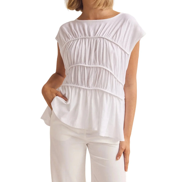 Duttini | Ruched Cap Sleeve Peplum Top for Women