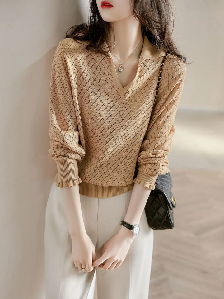 Duttini | Diamond Knit Top for Women in Light Blue