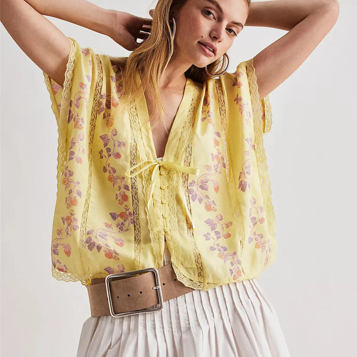 Duttini | Lace Trim Blouse for Women in Strawberry Color