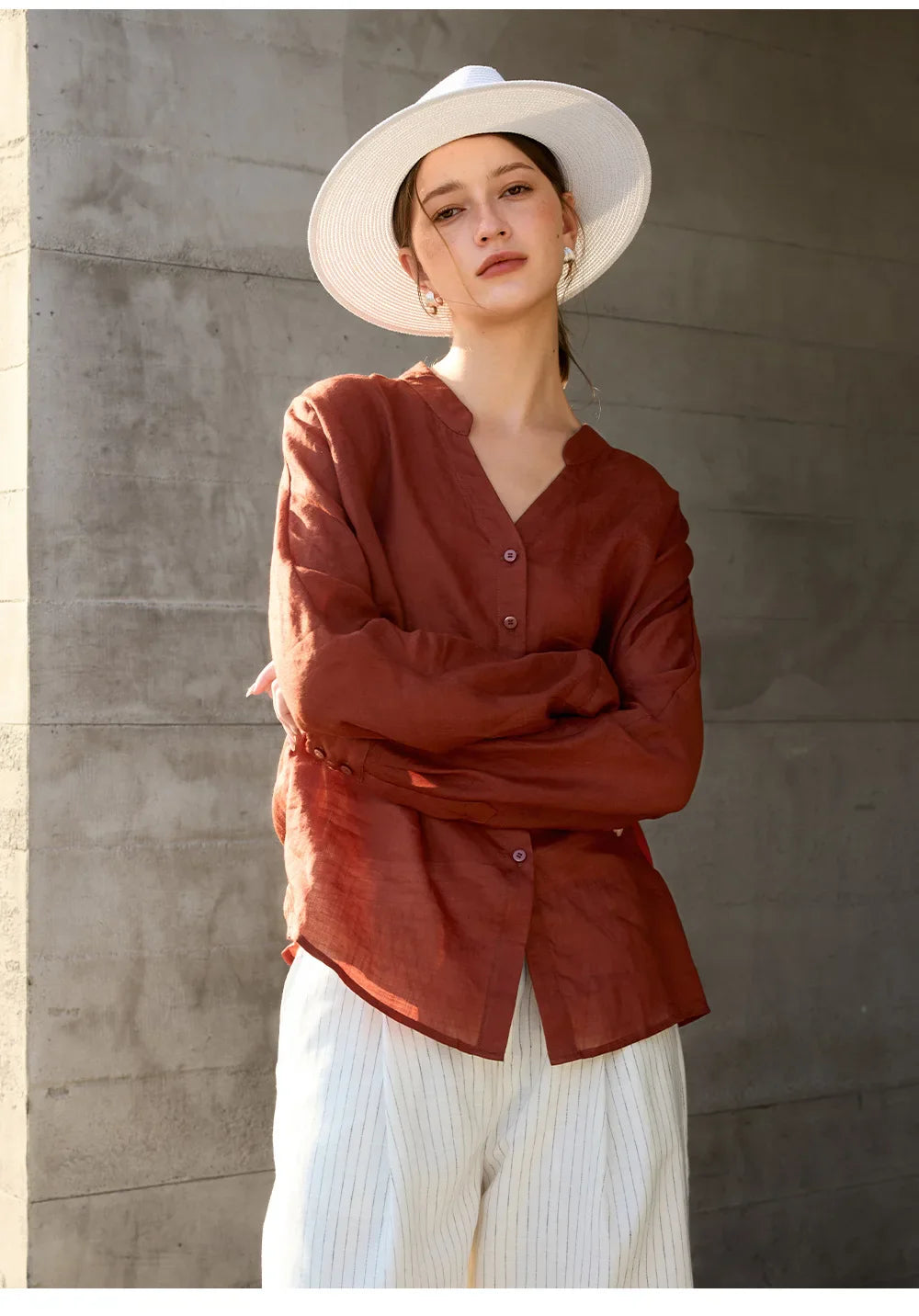 Duttini | Linen V-Neck Shirt for Women