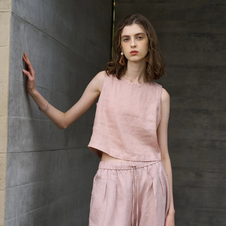Duttini | Asymmetric Linen Crop Top