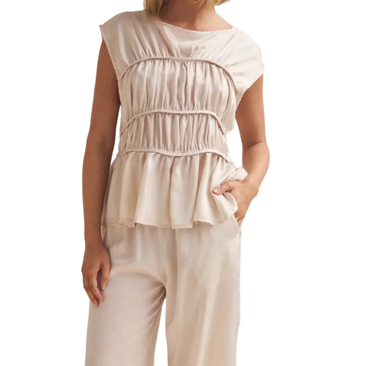 Duttini | Ruched Cap Sleeve Peplum Top for Women