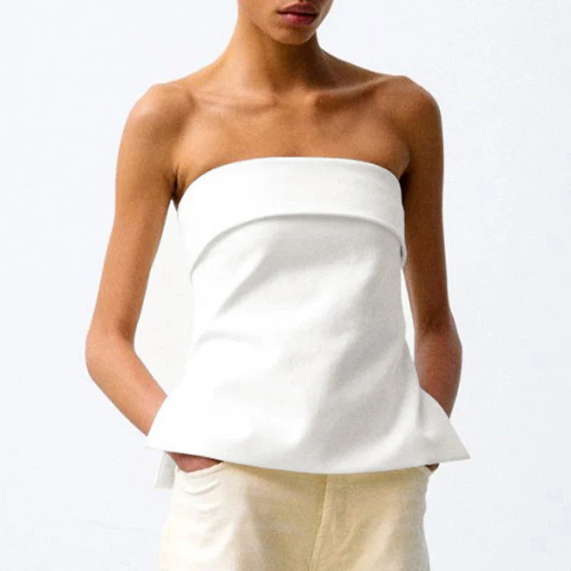 Duttini | Linen Strapless Tube Crop Top for Women