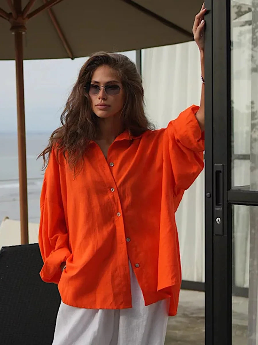 Duttini | Cotton Relaxed Shirt for Women in Capri Color