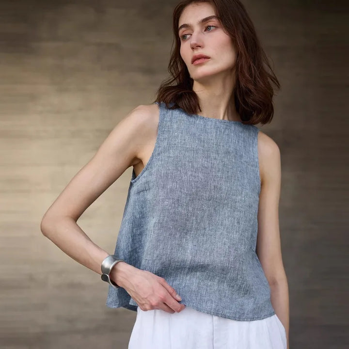 Duttini | Linen Reversible Vest for Men in Chambray