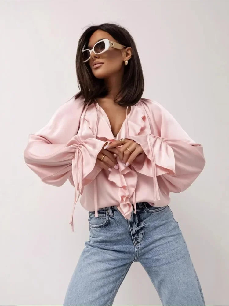 Duttini | Satin Ruffle Blouse for Women