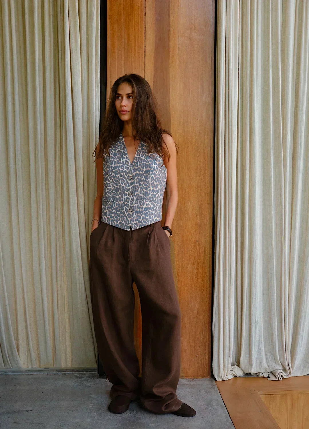 Duttini | Linen Wide-Leg Trousers for Women in Natural Color