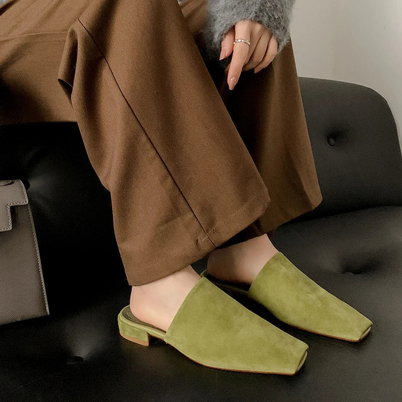 Duttini | Leather Croc-Embossed Low Heel Mules