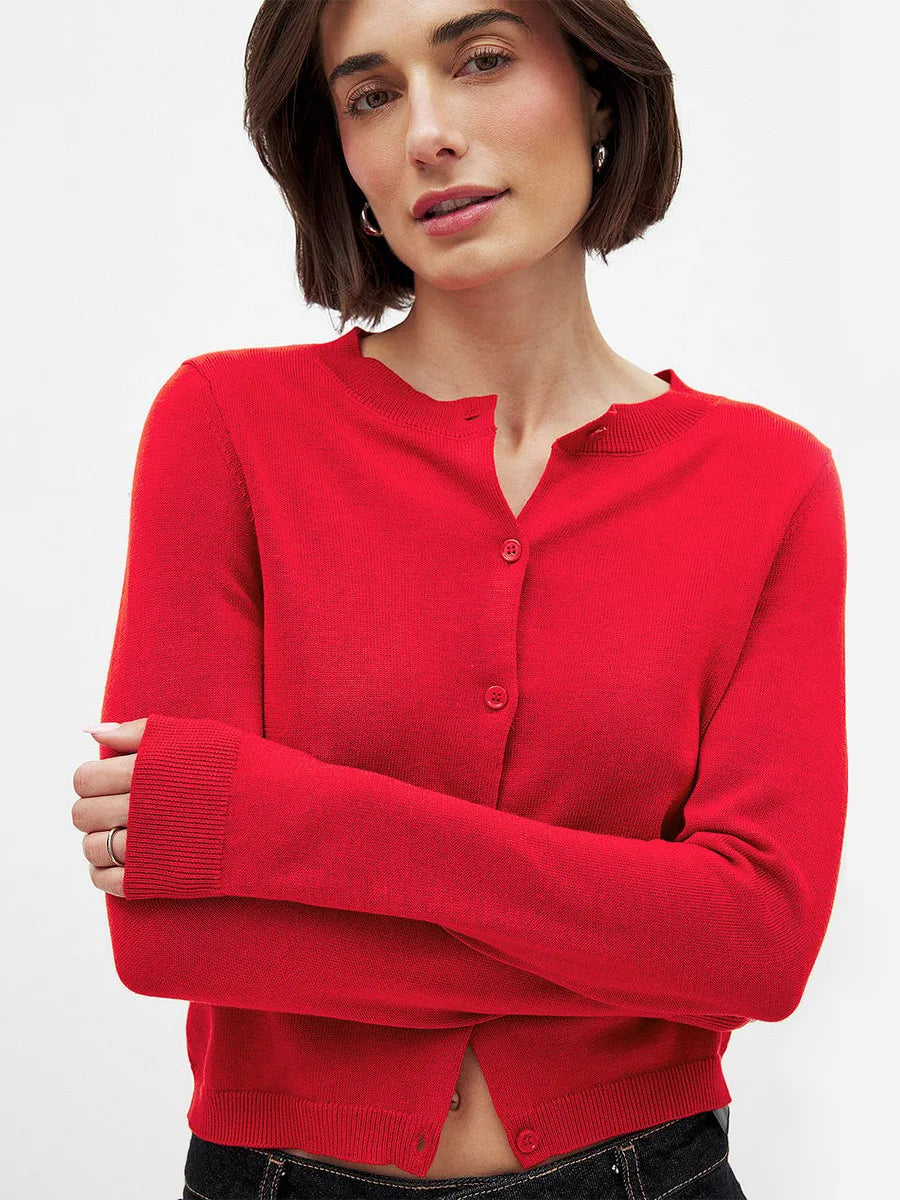 Duttini | Knit Button Cardigan for Women in Soft Fabric, Relaxed Fit, Cream Color