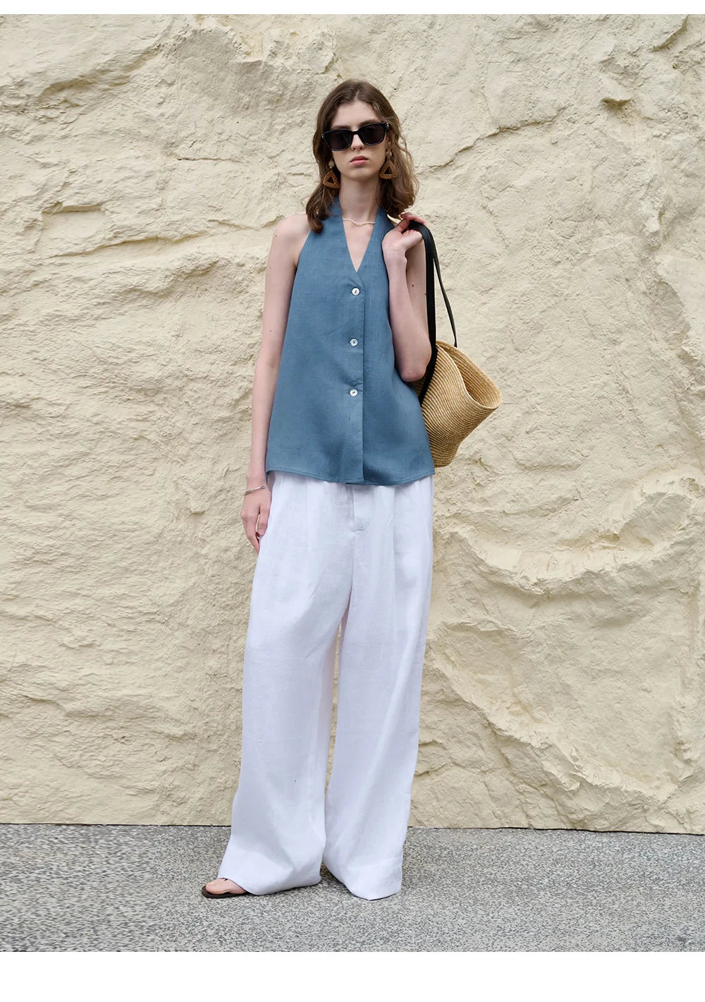 Duttini | Linen Halter Waistcoat Top for Women