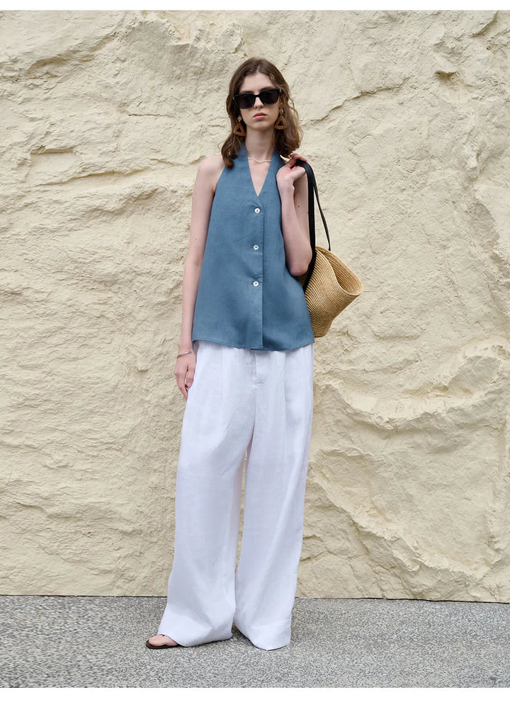 Duttini | Linen Halter Waistcoat Top for Women