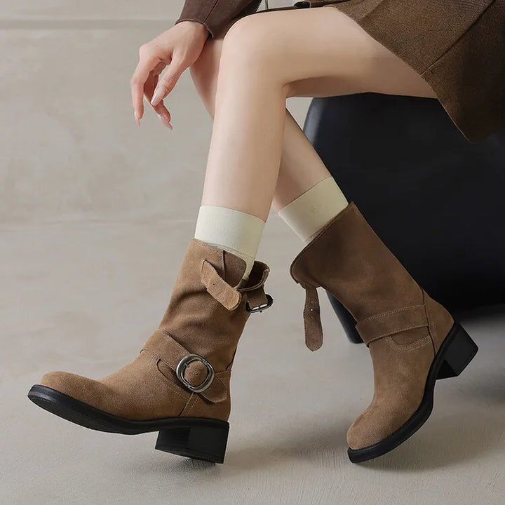 Duttini | Suede Buckle Boots in Black