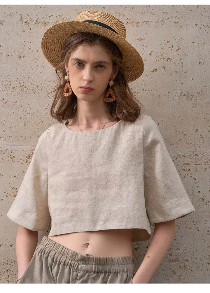 Duttini | Boxy Linen Crop Top