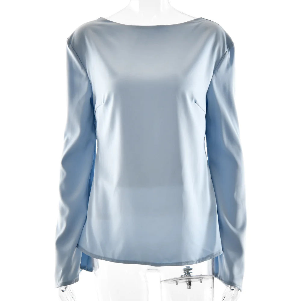 Duttini | Satin Long Sleeve Bell Cuff Top for Women in Elegant Style