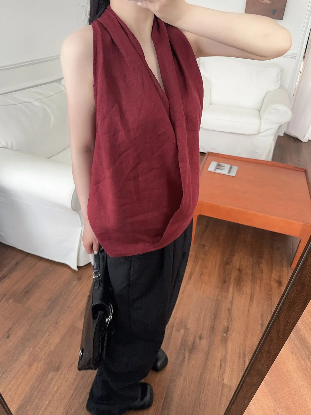 Duttini | Drape Linen Vest for Women in Natural