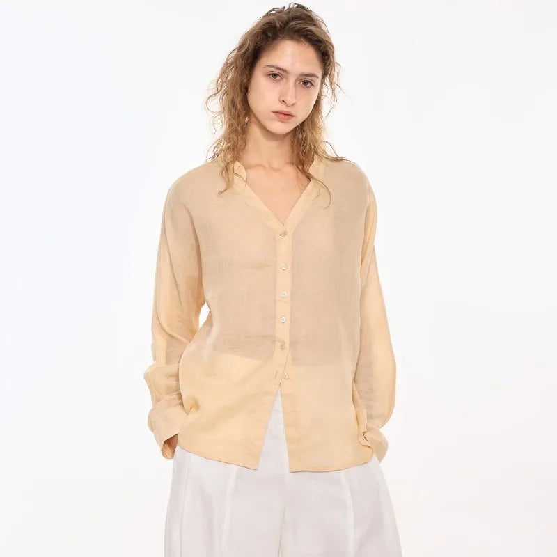 Duttini | Linen V-Neck Shirt for Women