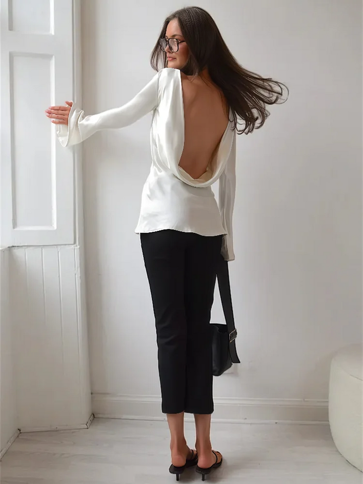 Duttini | Satin Long Sleeve Bell Cuff Top for Women in Elegant Style