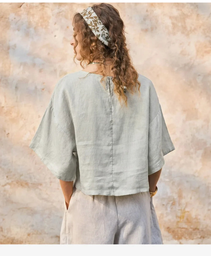 Duttini | Flared Sleeve Linen Pullover for Women