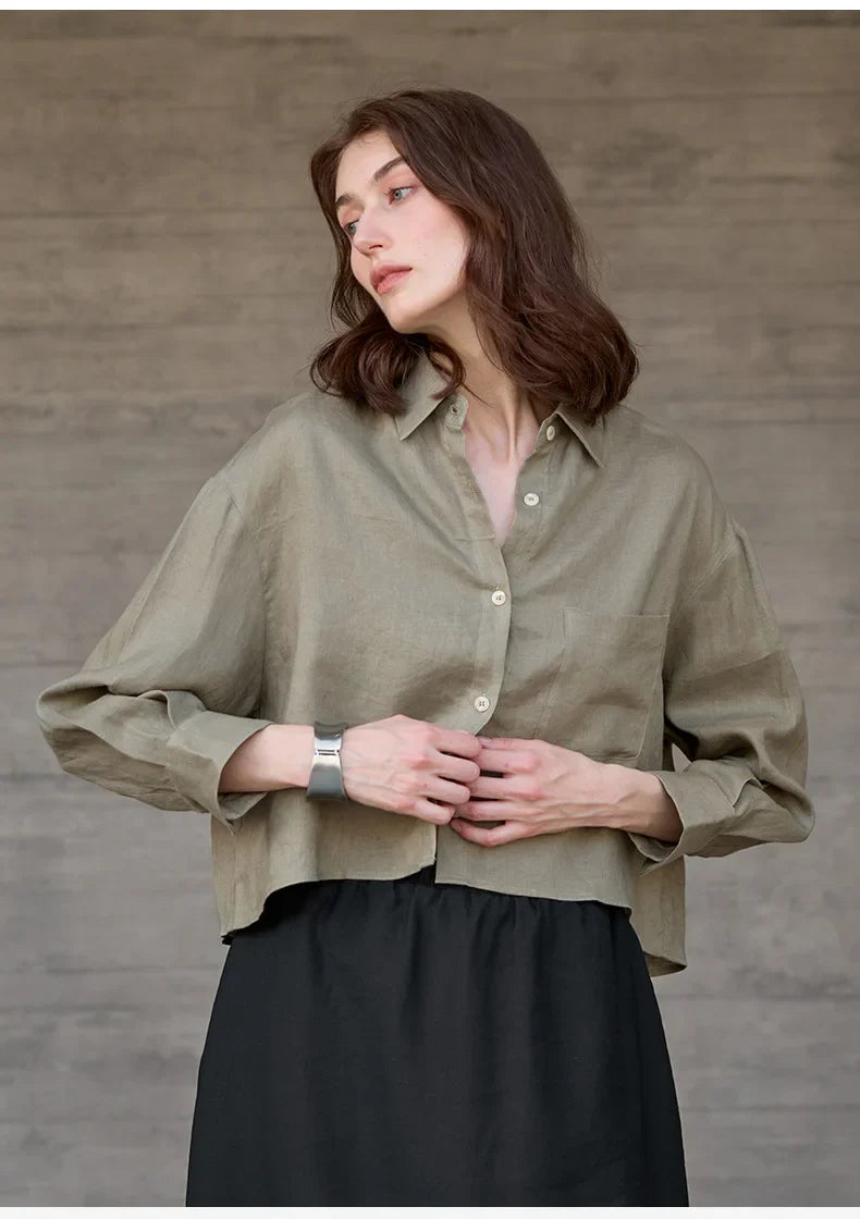 Duttini | Cropped Linen Overshirt for Women