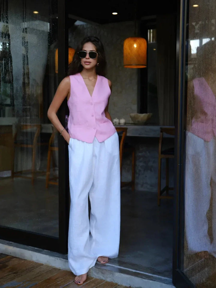 Duttini | Linen Wide-Leg Trousers for Women in Natural Color