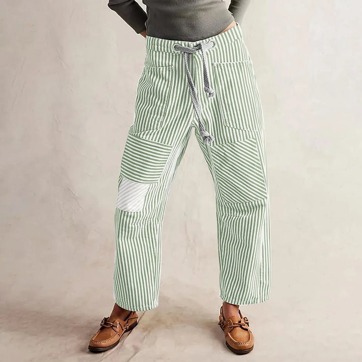 Duttini | Stripe Pant for Women in Lightweight Fabric, Slim Fit, Navy
