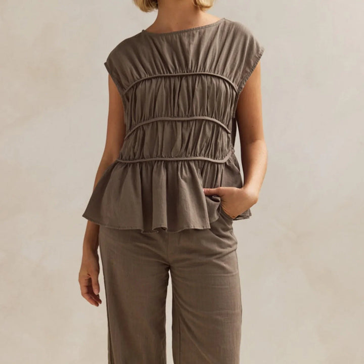 Duttini | Ruched Cap Sleeve Peplum Top for Women
