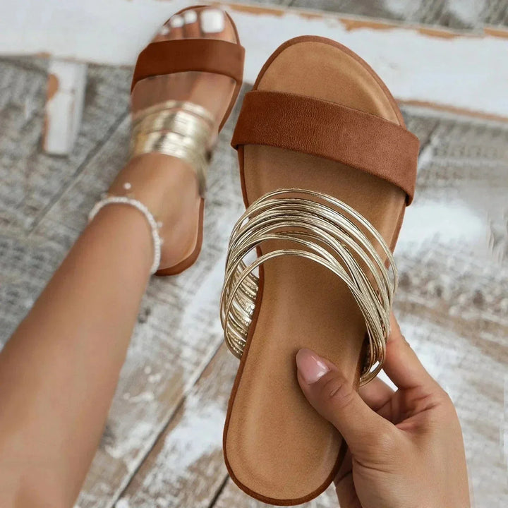 Duttini | Lightweight Open Toe Slide With Multi Band Detail