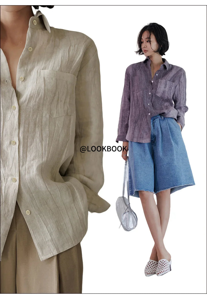Duttini | Pleated Linen Button Shirt