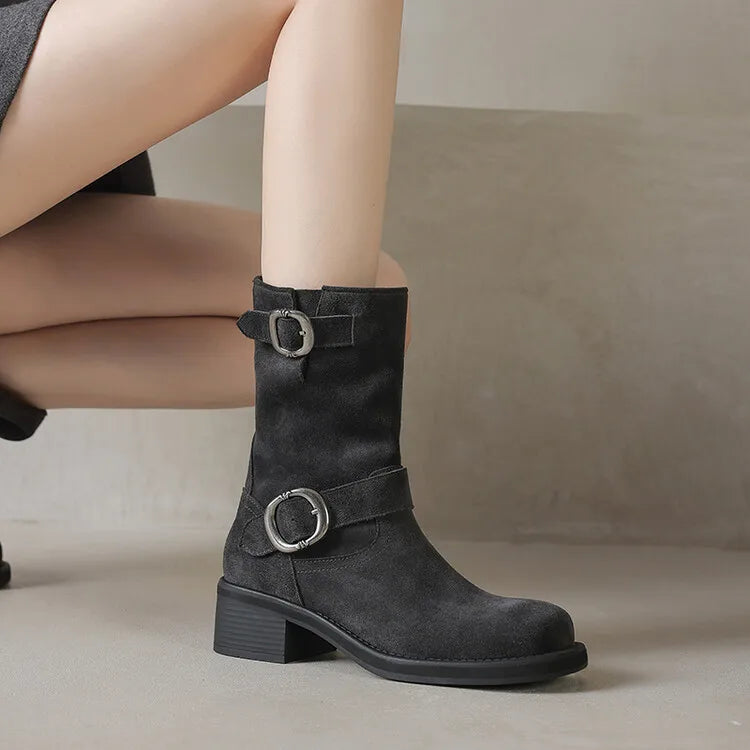 Duttini | Suede Buckle Boots in Black